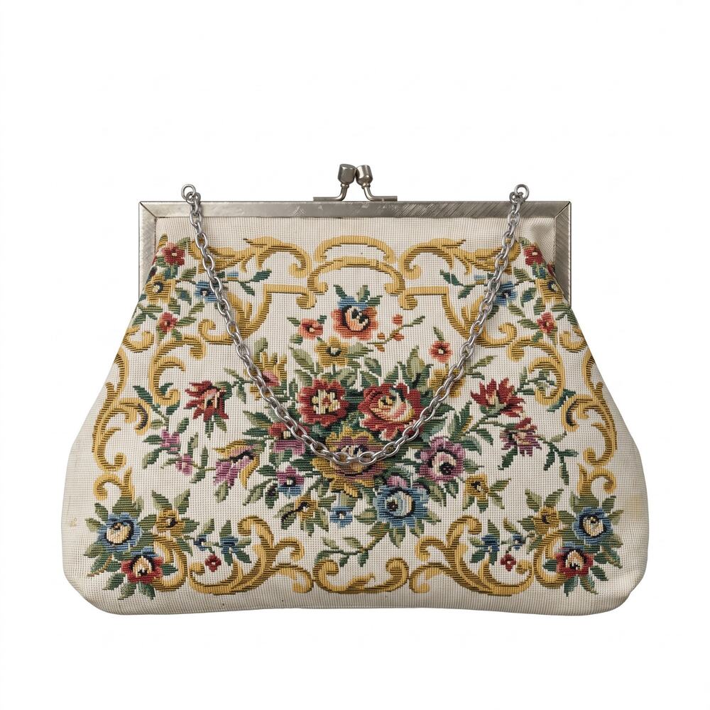 Vintage 1960s Walborg Floral Tapestry Purse Clutch Chain Handle Hong Kong